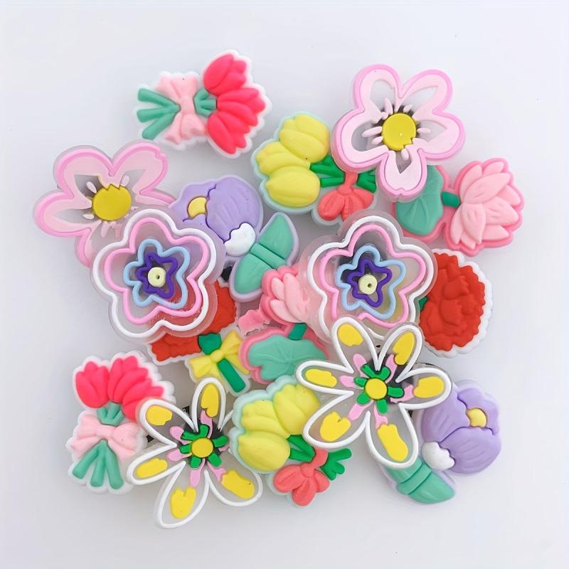 16pcs Flower Shape Shoe Charm PVC Rubber Clogs DIY Accessories