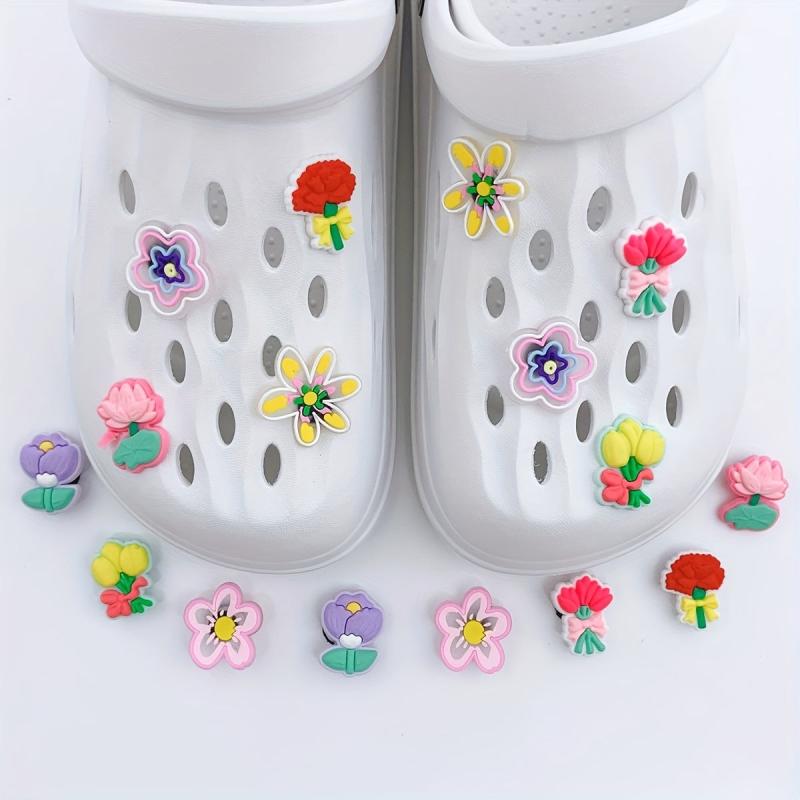 16pcs Flower Shape Shoe Charm PVC Rubber Clogs DIY Accessories