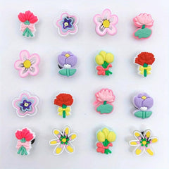 16pcs Flower Shape Shoe Charm PVC Rubber Clogs DIY Accessories