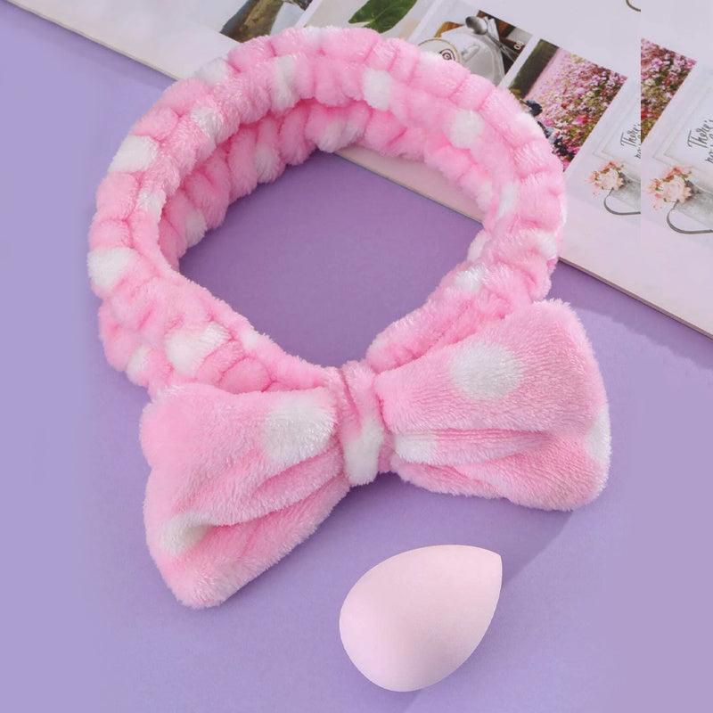 Bow Elastic Headband & Water Drop Makeup Sponge