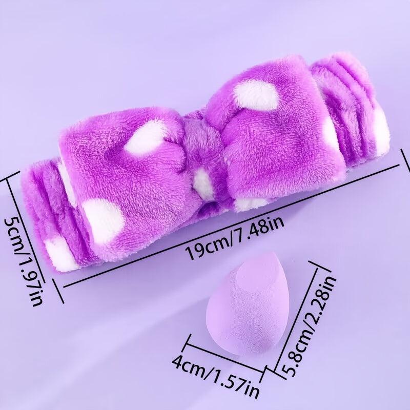 Bow Elastic Headband & Water Drop Makeup Sponge