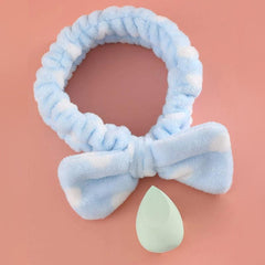 Bow Elastic Headband & Water Drop Makeup Sponge