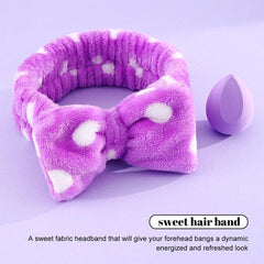 Bow Elastic Headband & Water Drop Makeup Sponge