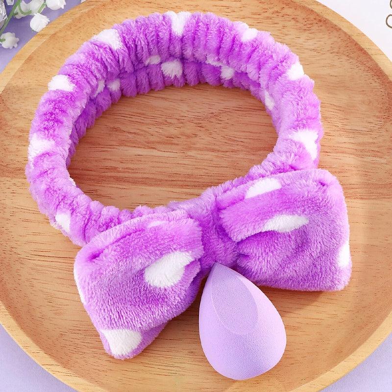 Bow Elastic Headband & Water Drop Makeup Sponge