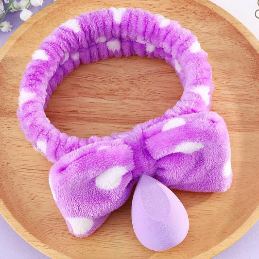 Bow Elastic Headband & Water Drop Makeup Sponge