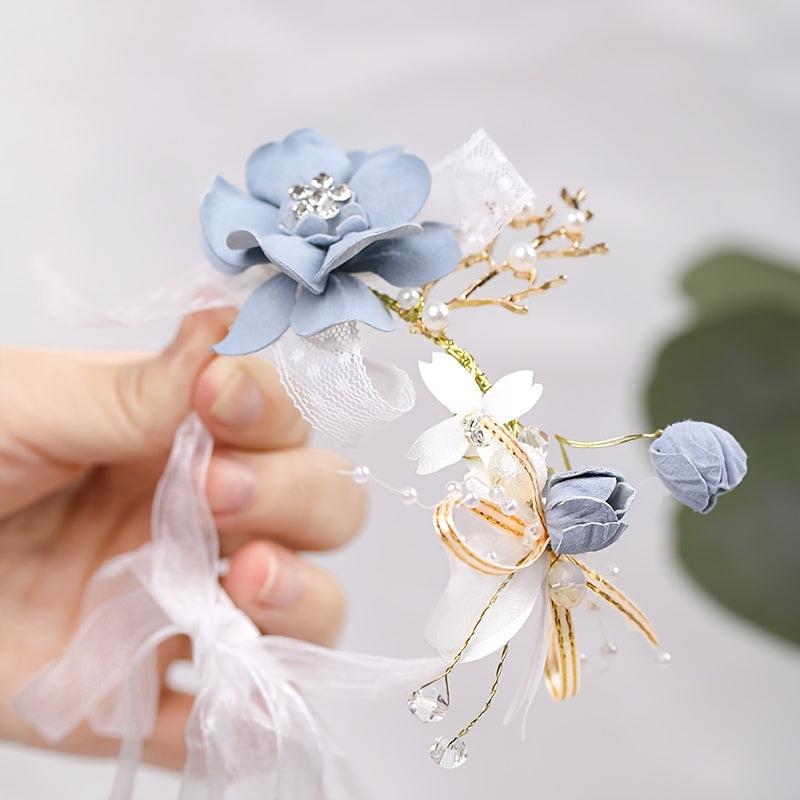 Bridal Flower Wrist Band Bridesmaid Faux Pearl Dressing Accessories