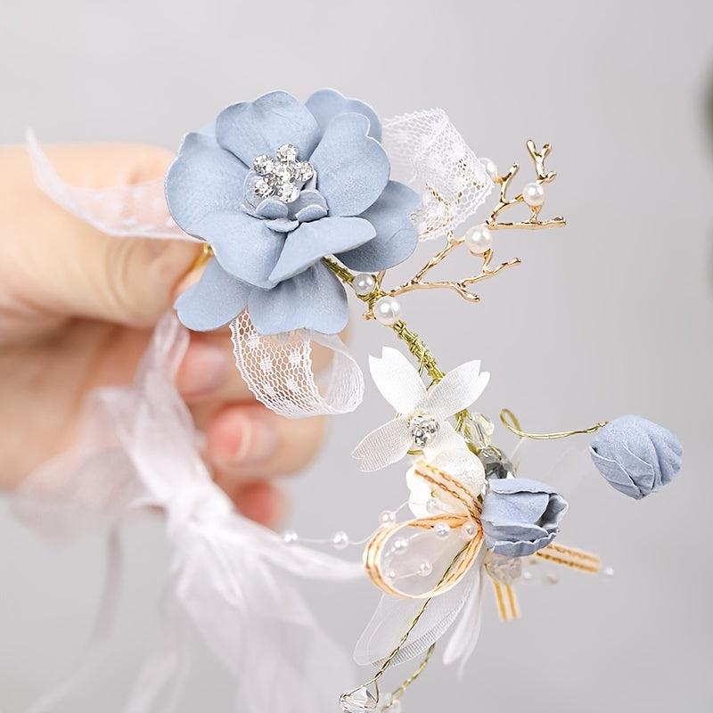 Bridal Flower Wrist Band Bridesmaid Faux Pearl Dressing Accessories