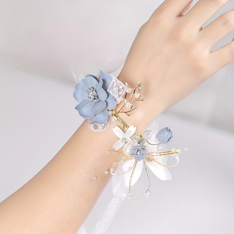 Bridal Flower Wrist Band Bridesmaid Faux Pearl Dressing Accessories