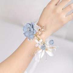 Bridal Flower Wrist Band Bridesmaid Faux Pearl Dressing Accessories