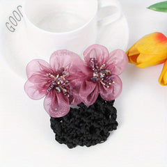 Organza Flower Hair Net Hair Snood Clip Accessory
