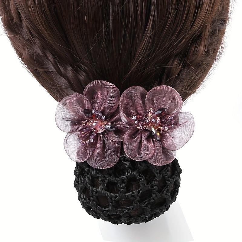 Organza Flower Hair Net Hair Snood Clip Accessory