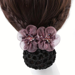 Organza Flower Hair Net Hair Snood Clip Accessory