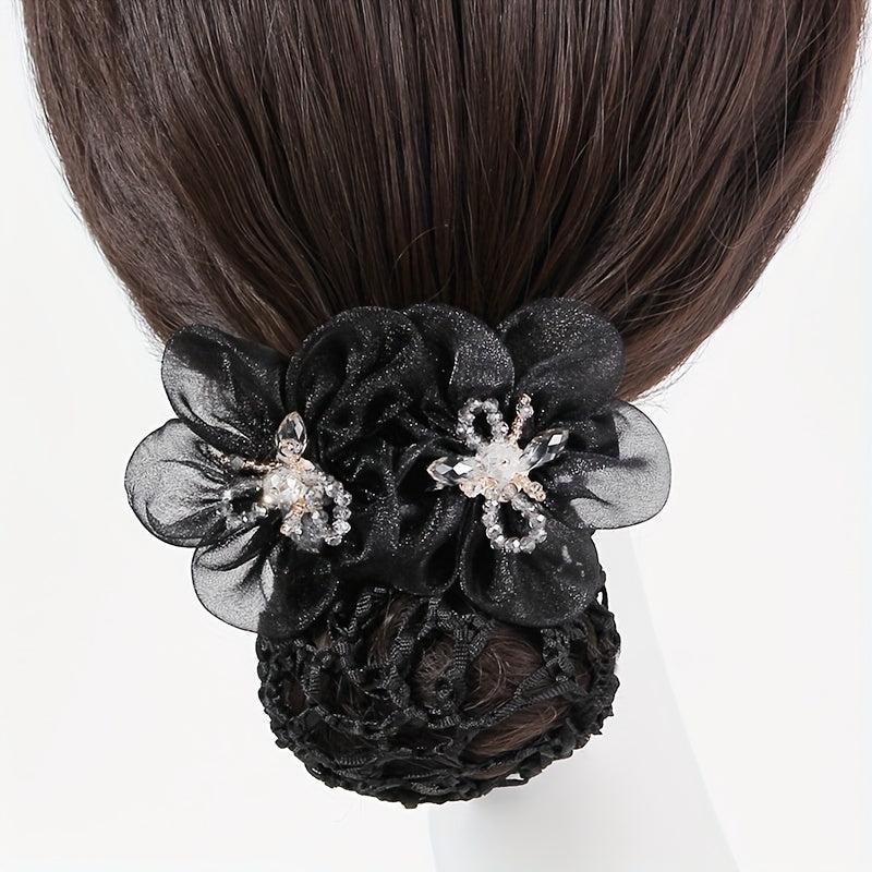 Organza Flower Hair Net Hair Snood Clip Accessory