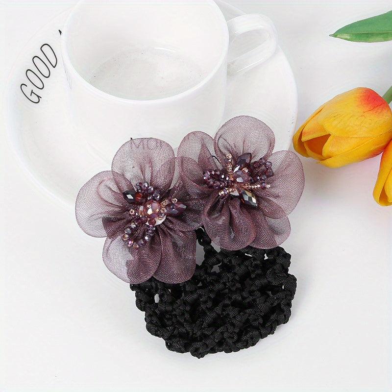 Organza Flower Hair Net Hair Snood Clip Accessory