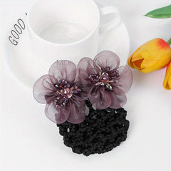 Organza Flower Hair Net Hair Snood Clip Accessory