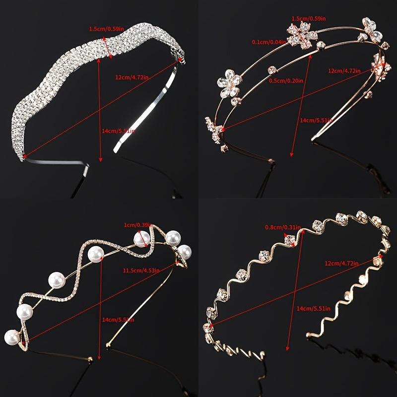 Rhinestone Bezel Hairband Metal Headband Hair Hoop Pearl Hairbands
