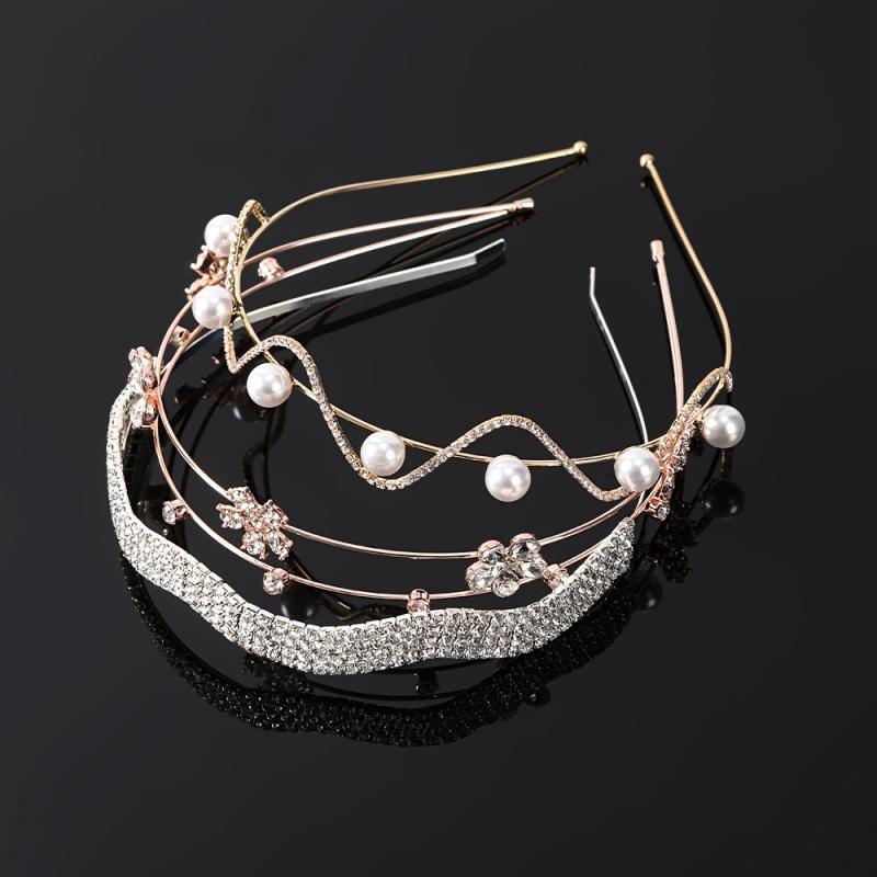 Rhinestone Bezel Hairband Metal Headband Hair Hoop Pearl Hairbands