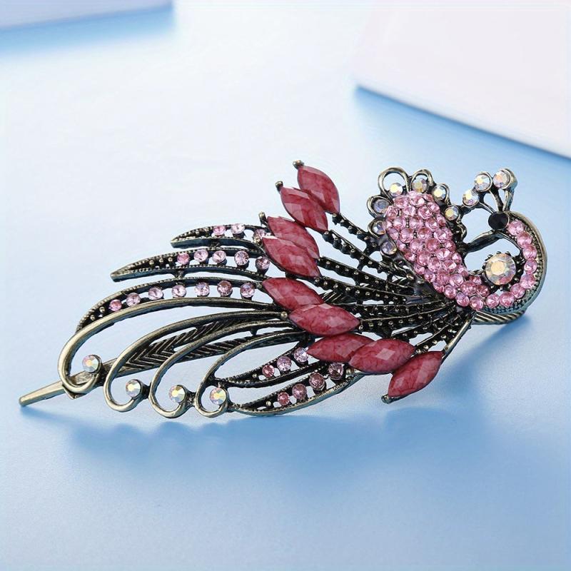 Vintage Rhinestone Peacock Hair Clip for Women