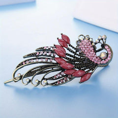 Vintage Rhinestone Peacock Hair Clip for Women