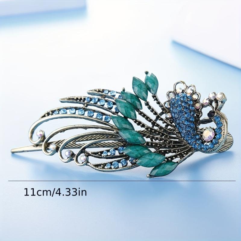 Vintage Rhinestone Peacock Hair Clip for Women