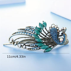 Vintage Rhinestone Peacock Hair Clip for Women