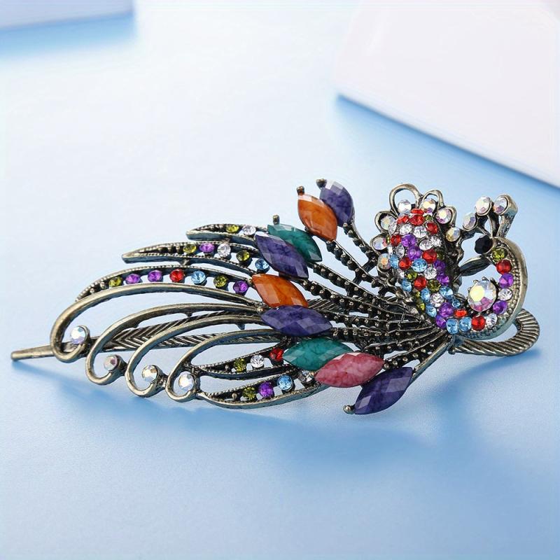 Vintage Rhinestone Peacock Hair Clip for Women