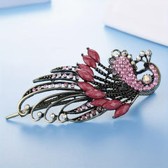 Vintage Rhinestone Peacock Hair Clip for Women