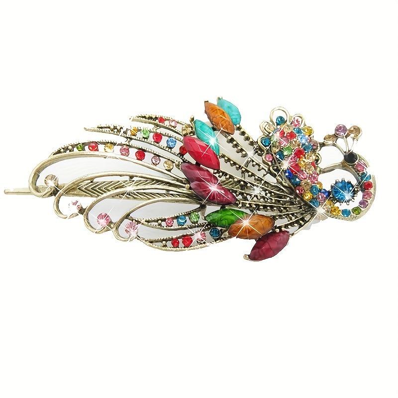 Vintage Rhinestone Peacock Hair Clip for Women