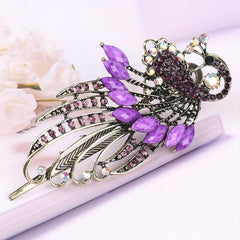 Vintage Rhinestone Peacock Hair Clip for Women