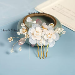 Chinese Style Faux Pearl Floral U-shaped Hair Pin
