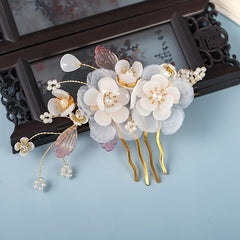 Chinese Style Faux Pearl Floral U-shaped Hair Pin