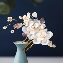 Chinese Style Faux Pearl Floral U-shaped Hair Pin