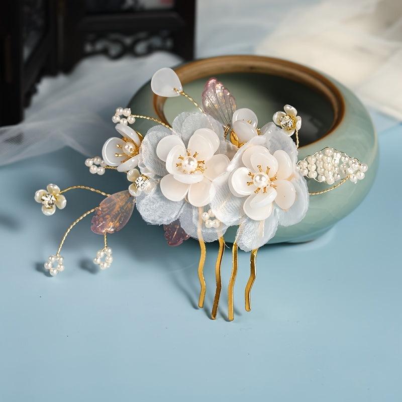 Chinese Style Faux Pearl Floral U-shaped Hair Pin