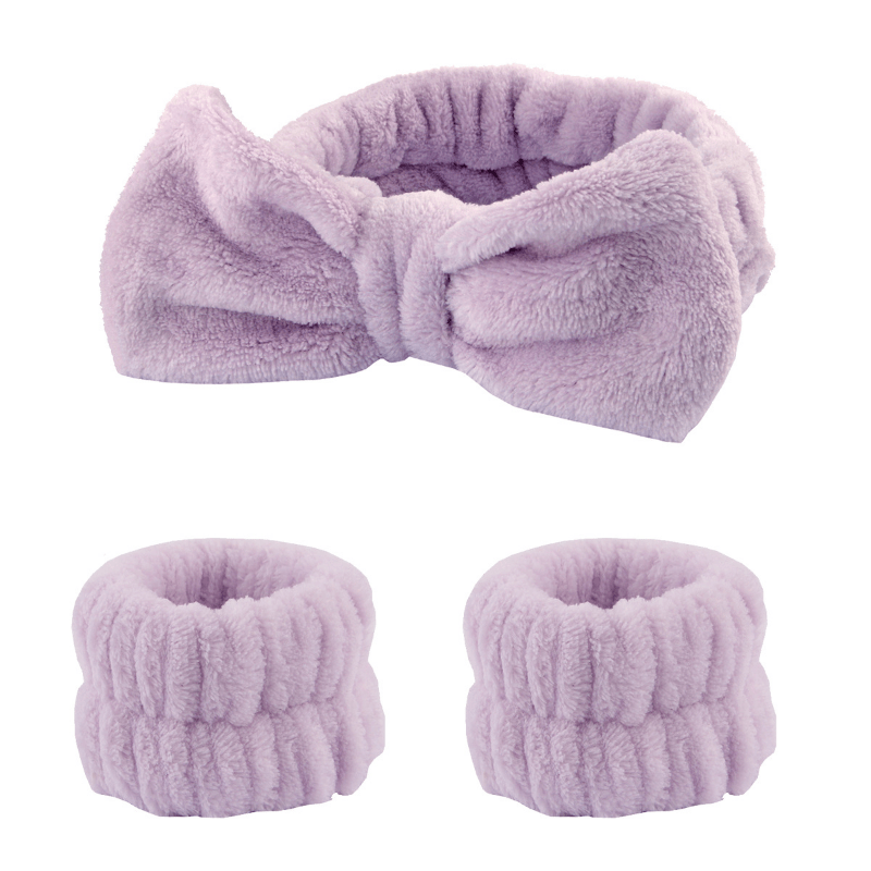 3pcs Bow Bath Headband & Wristband Set Spa Makeup Face Washing Set