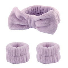 3pcs Bow Bath Headband & Wristband Set Spa Makeup Face Washing Set