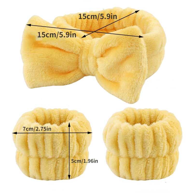 3pcs Bow Bath Headband & Wristband Set Spa Makeup Face Washing Set