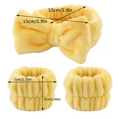 3pcs Bow Bath Headband & Wristband Set Spa Makeup Face Washing Set