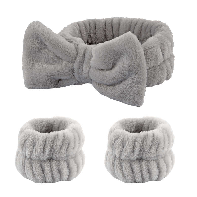 3pcs Bow Bath Headband & Wristband Set Spa Makeup Face Washing Set