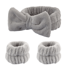 3pcs Bow Bath Headband & Wristband Set Spa Makeup Face Washing Set