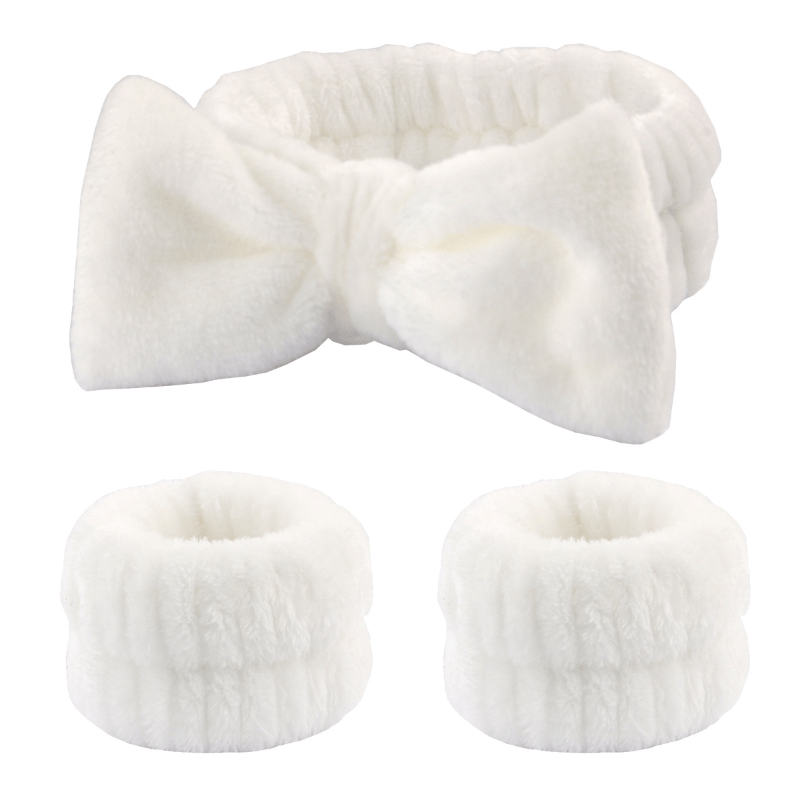 3pcs Bow Bath Headband & Wristband Set Spa Makeup Face Washing Set