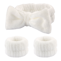 3pcs Bow Bath Headband & Wristband Set Spa Makeup Face Washing Set