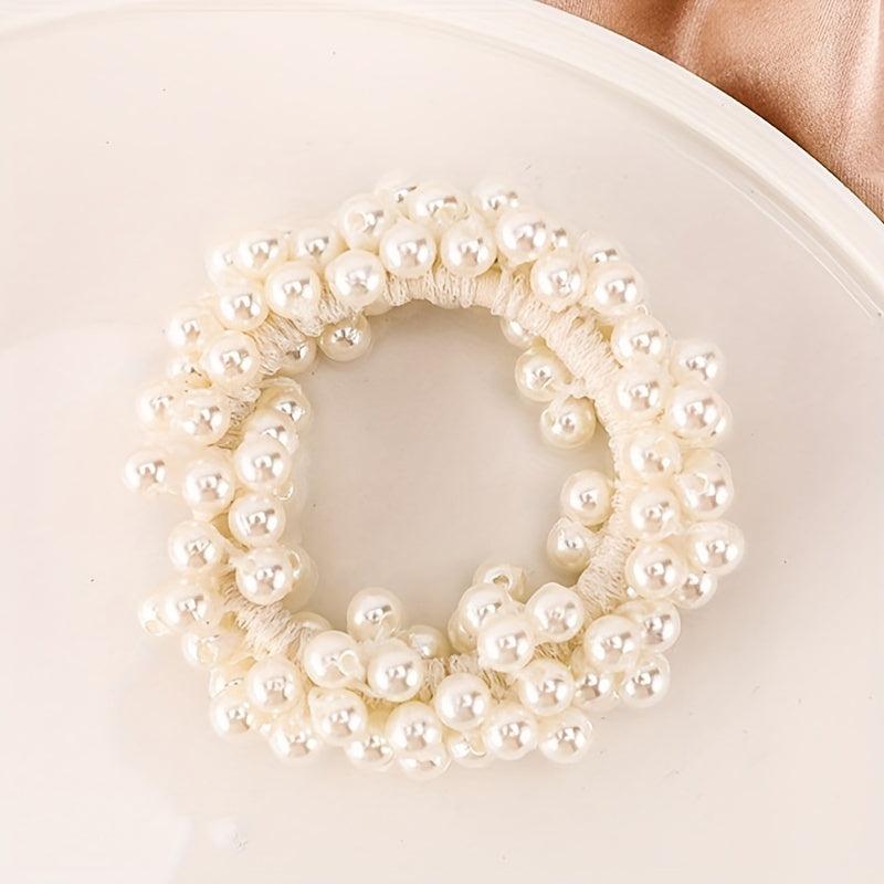 Faux Pearl Hair Tie Non Slip Scrunchie Ponytail Holder Elastic Hair Accessory
