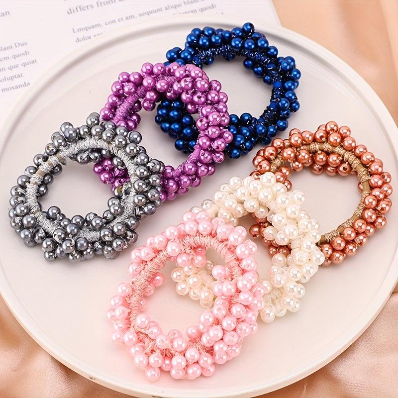 Faux Pearl Hair Tie Non Slip Scrunchie Ponytail Holder Elastic Hair Accessory