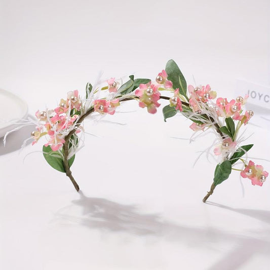 Faux Ostrich Decor Wreath Floral Tiara Headband for Wedding Party Girls