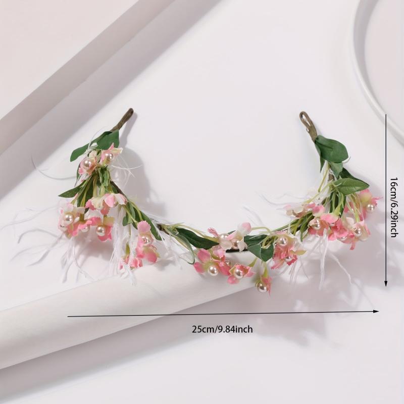 Faux Ostrich Decor Wreath Floral Tiara Headband for Wedding Party Girls