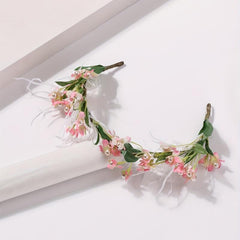 Faux Ostrich Decor Wreath Floral Tiara Headband for Wedding Party Girls