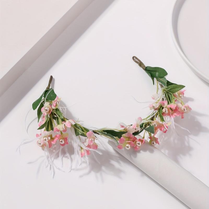 Faux Ostrich Decor Wreath Floral Tiara Headband for Wedding Party Girls