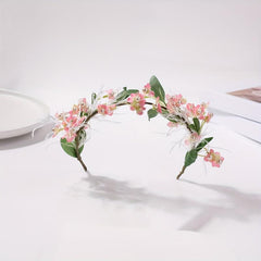 Faux Ostrich Decor Wreath Floral Tiara Headband for Wedding Party Girls