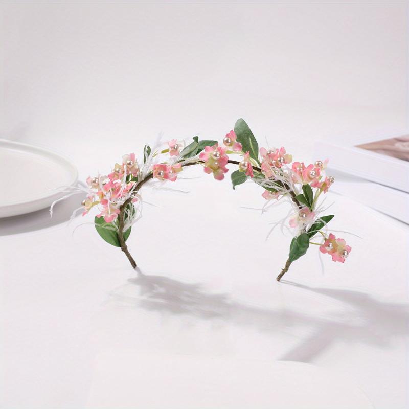 Faux Ostrich Decor Wreath Floral Tiara Headband for Wedding Party Girls