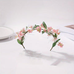 Faux Ostrich Decor Wreath Floral Tiara Headband for Wedding Party Girls
